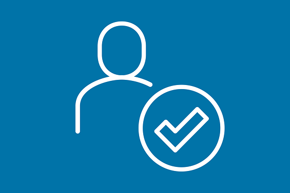 Umriss eines Menschen und ein Haken in einem Kreis